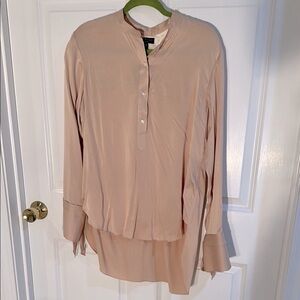 Rag & Bone Dusty Pink Silk Bell Tie Sleeve Blouse with Chain Detail